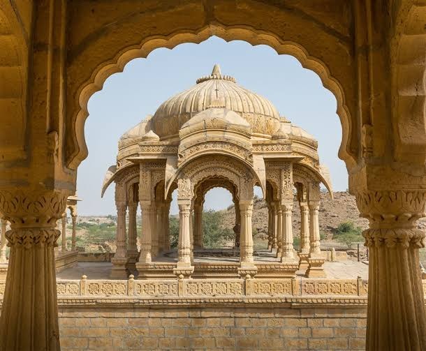 Traditional Rajasthani rural desert home with earthen architecture and decorative motifs
