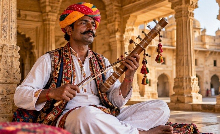 Rajasthani folk musician with traditional string instrument (illustrative concept visual)
